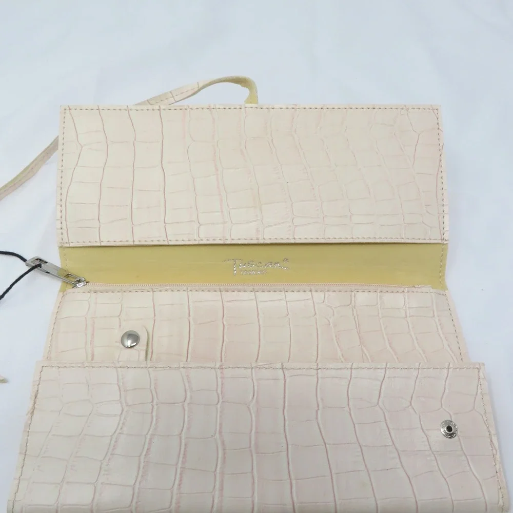 Tuscan Designs Cream Croc Embossed Leather Jewelry Roll Travel Organizer Case